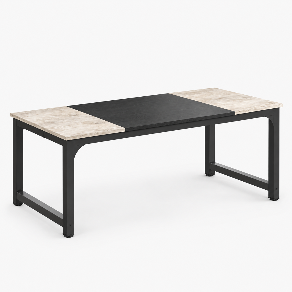 Grand bureau 180 x 80 cm avec pieds en métal, vue de trois quarts
