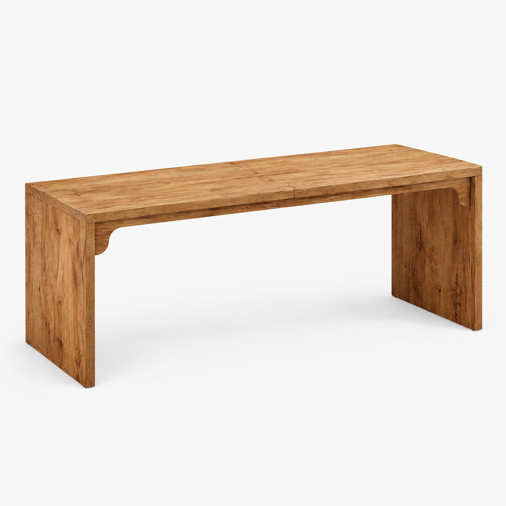 Grand bureau double 180 x 59 cm décor bois, vue de trois quarts